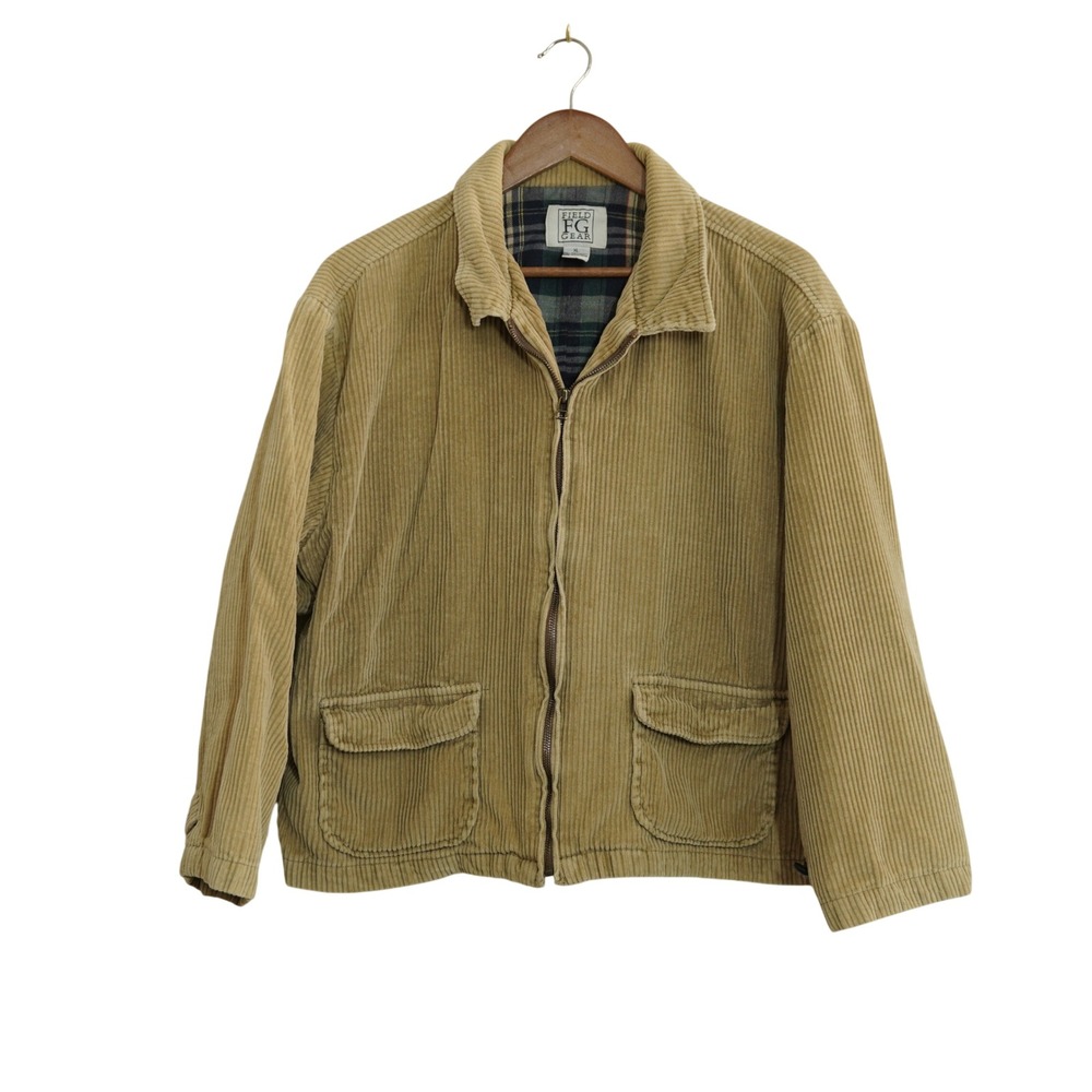 Vintage Field Gear XL Tan Corduroy Full Zip Jacket Plaid Flannel Lined Workwear